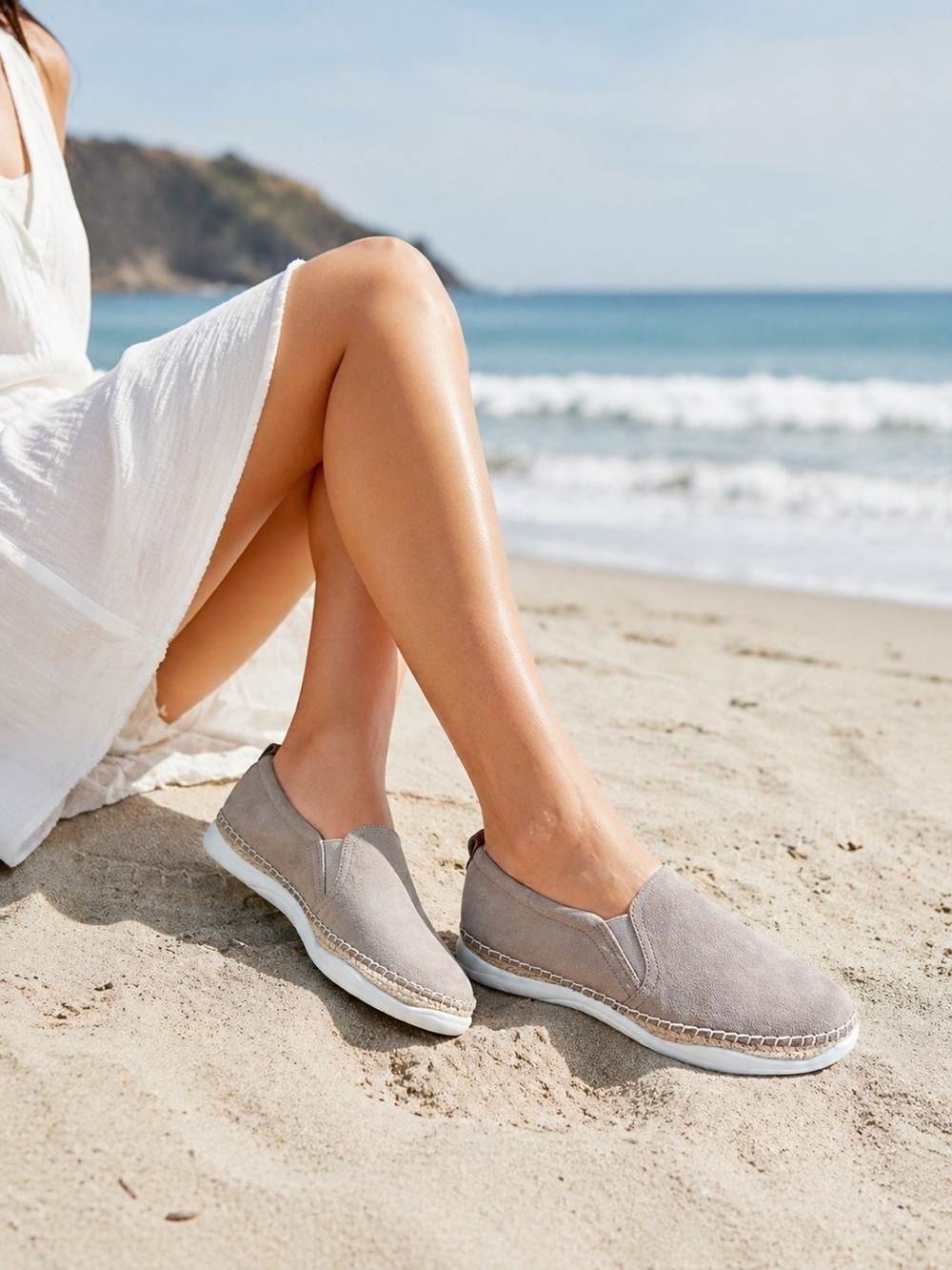 Sam Edelman Taupe Suede Espadrille Slip On Flats Casual Loafers Shoes
